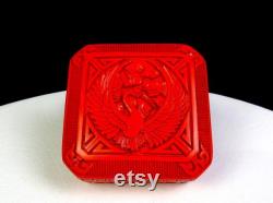 Chinese Cinnabar Red Lacquer Carved Heron Phoenix Bird Floral 3 5 8 Trinket Box