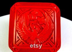 Chinese Cinnabar Red Lacquer Carved Heron Phoenix Bird Floral 3 5 8 Trinket Box