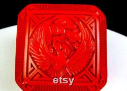 Chinese Cinnabar Red Lacquer Carved Heron Phoenix Bird Floral 3 5 8 Trinket Box