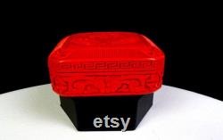 Chinese Cinnabar Red Lacquer Carved Heron Phoenix Bird Floral 3 5 8 Trinket Box