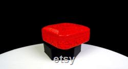 Chinese Cinnabar Red Lacquer Carved Heron Phoenix Bird Floral 3 5 8 Trinket Box