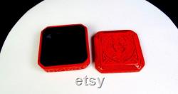 Chinese Cinnabar Red Lacquer Carved Heron Phoenix Bird Floral 3 5 8 Trinket Box