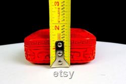 Chinese Cinnabar Red Lacquer Carved Heron Phoenix Bird Floral 3 5 8 Trinket Box