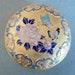 Chinese Cloisonne Trinket Pot. Bright Gold Blue Pink. Butterflies and Chrysanthemom. Small Lidded Dish
