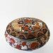 Chinese Porcelain Round Powder Box, Orange Peonies Lidded Jewelry Box, Mid Century Asian Decor, Prissy Newberry Antiques