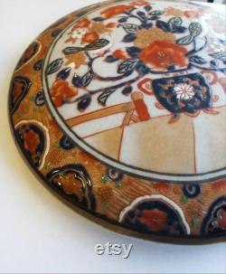 Chinese Porcelain Round Powder Box, Orange Peonies Lidded Jewelry Box, Mid Century Asian Decor, Prissy Newberry Antiques