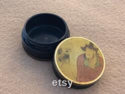 Chinese Snuff Box Asian Celluloid Pill Box Collectable Early Plasic Powder Box Round Jewelry Container Early Century Free Shipping