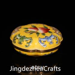 Chinese antique hand-made red copper enamel color powder box ornaments, fine workmanship and exquisite shape