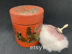 Chinoiserie, japanese lacquer box, paper mache box, Powder puff box