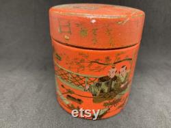 Chinoiserie, japanese lacquer box, paper mache box, Powder puff box