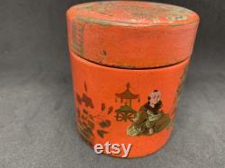 Chinoiserie, japanese lacquer box, paper mache box, Powder puff box