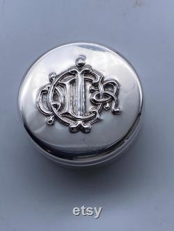 Christian Dior Powder Box Vintage Monogramed Silver-Plated Metal Rare