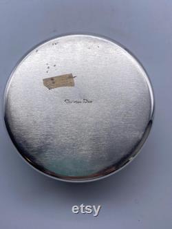 Christian Dior Powder Box Vintage Monogramed Silver-Plated Metal Rare