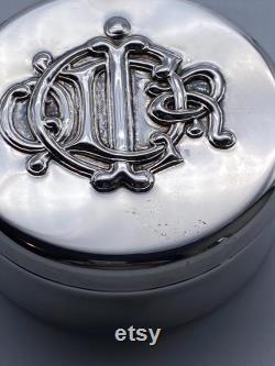 Christian Dior Powder Box Vintage Monogramed Silver-Plated Metal Rare