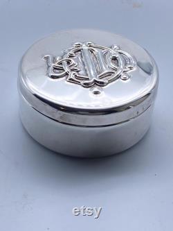 Christian Dior Powder Box Vintage Monogramed Silver-Plated Metal Rare