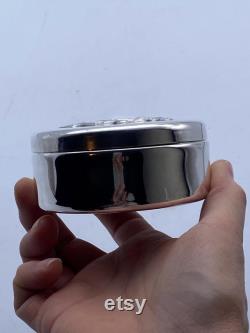Christian Dior Powder Box Vintage Monogramed Silver-Plated Metal Rare