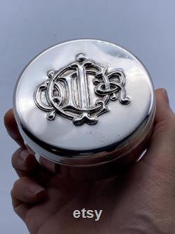 Christian Dior Powder Box Vintage Monogramed Silver-Plated Metal Rare