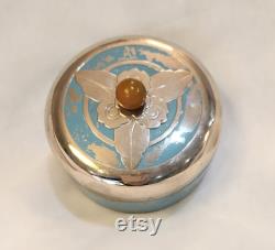 Chrome and Glass Art Deco Powder Puff Holder Teal Blue by Chase Companies Vintage Jewelry Holder