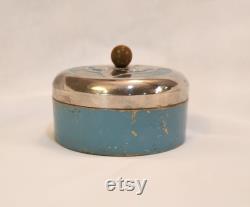 Chrome and Glass Art Deco Powder Puff Holder Teal Blue by Chase Companies Vintage Jewelry Holder