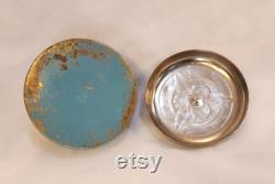 Chrome and Glass Art Deco Powder Puff Holder Teal Blue by Chase Companies Vintage Jewelry Holder