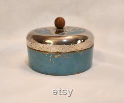 Chrome and Glass Art Deco Powder Puff Holder Teal Blue by Chase Companies Vintage Jewelry Holder