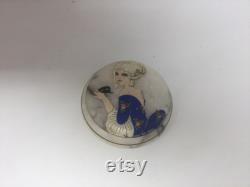 Circa 1920 s Marble Powder Jar With Painted Lid