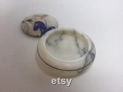 Circa 1920 s Marble Powder Jar With Painted Lid