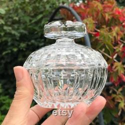 Clear Cut Crystal Powder Jar, Heavy Lead Crystal Lidded Pot, Dressing Table Vanity Storage, 3.75 x 3.75 Immaculate, Ideal Gift