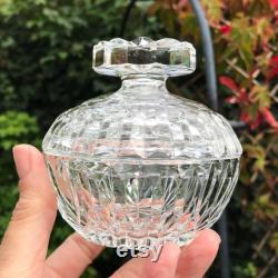 Clear Cut Crystal Powder Jar, Heavy Lead Crystal Lidded Pot, Dressing Table Vanity Storage, 3.75 x 3.75 Immaculate, Ideal Gift