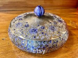 Cloisonné Dresser Box Pure .999 Fine Silver with Purple Enameling and silver Flowers, Korea 1960