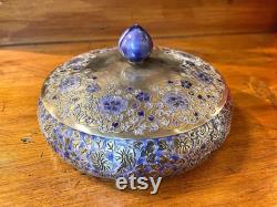 Cloisonné Dresser Box Pure .999 Fine Silver with Purple Enameling and silver Flowers, Korea 1960