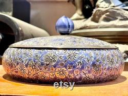 Cloisonné Dresser Box Pure .999 Fine Silver with Purple Enameling and silver Flowers, Korea 1960