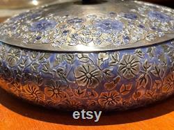 Cloisonné Dresser Box Pure .999 Fine Silver with Purple Enameling and silver Flowers, Korea 1960