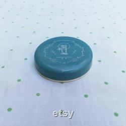 Collectible Powder Box Myrurgia Maderas de Oriente Vintage Powder Compact Discontinued Pale Blue with Arabesque Design