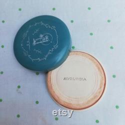 Collectible Powder Box Myrurgia Maderas de Oriente Vintage Powder Compact Discontinued Pale Blue with Arabesque Design