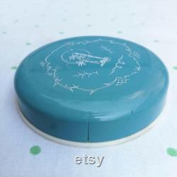Collectible Powder Box Myrurgia Maderas de Oriente Vintage Powder Compact Discontinued Pale Blue with Arabesque Design