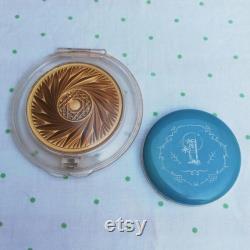 Collectible Powder Box Myrurgia Maderas de Oriente Vintage Powder Compact Discontinued Pale Blue with Arabesque Design