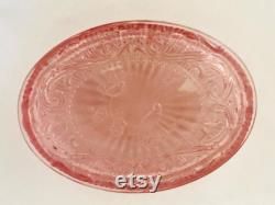 Collectible Vintage Pink Peach Birds Pressed Glass Oval Powder Box Jar Dish with Cover Estate Item