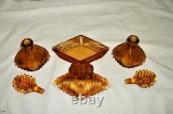 Cottagecore Art Deco Amber Vanity Set Glass New Martinsville Perfume Powder Box