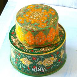 Coty Emeraude Perfume Powder Containers, Chinoiserie, Persian Floral Design, Vanity Decor