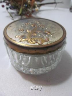Covered Powder jar Victorian Antique Soap Dishes Vanity powder box jar Victorian Vanity Dishes Vanity Decor Clear Jar with Rose Gold Top