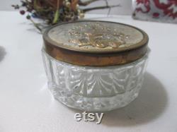 Covered Powder jar Victorian Antique Soap Dishes Vanity powder box jar Victorian Vanity Dishes Vanity Decor Clear Jar with Rose Gold Top