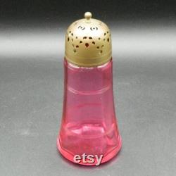 Cranberry Cut Glass and Brass Muffineer Sugar Shaker, 6.5 H