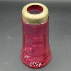 Cranberry Cut Glass and Brass Muffineer Sugar Shaker, 6.5 H