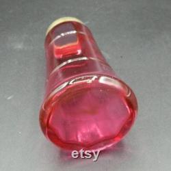 Cranberry Cut Glass and Brass Muffineer Sugar Shaker, 6.5 H
