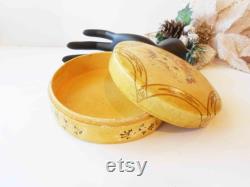 Cream Rose Powder Case Powder Puff, Vintage Floral Design Dish, Made in Japan, Vanity Accessory