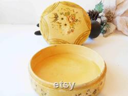 Cream Rose Powder Case Powder Puff, Vintage Floral Design Dish, Made in Japan, Vanity Accessory