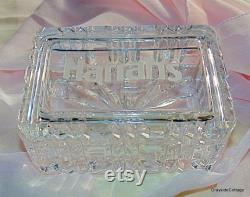 Cut Crystal Box, 24 Lead Crystal, Crystal Powder Box, Vintage Vanity, Trinket Box, Etched Jewelry Box, Dresser Box, FREE SHIPPING