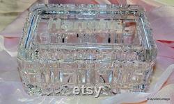 Cut Crystal Box, 24 Lead Crystal, Crystal Powder Box, Vintage Vanity, Trinket Box, Etched Jewelry Box, Dresser Box, FREE SHIPPING