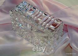 Cut Crystal Box, 24 Lead Crystal, Crystal Powder Box, Vintage Vanity, Trinket Box, Etched Jewelry Box, Dresser Box, FREE SHIPPING